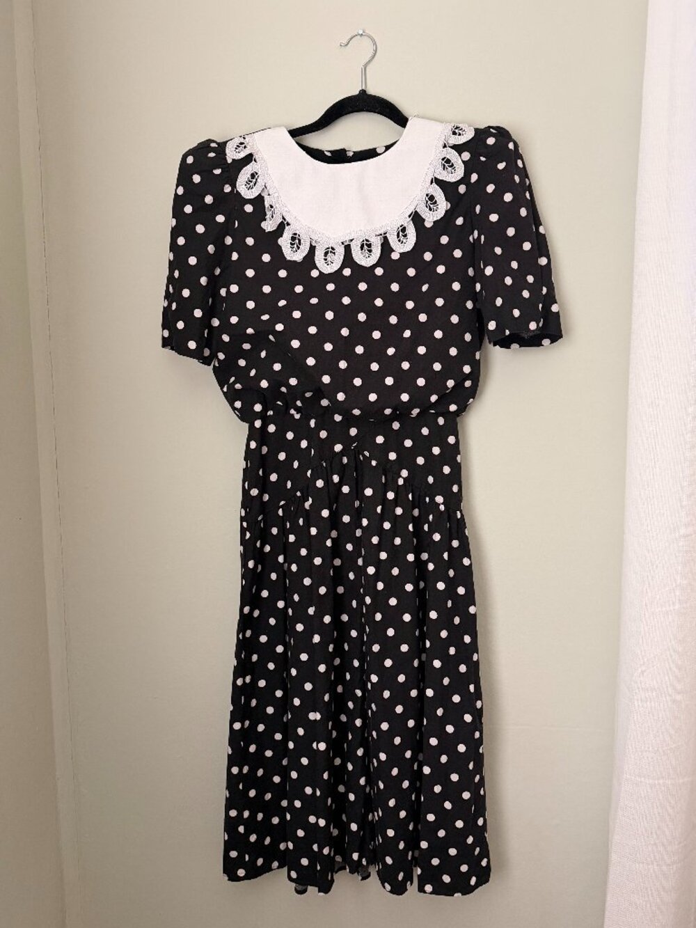 Vintage Country Romance Polka Dot Dress with Unique Collar 80s 90s Style